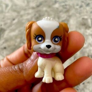Polly Pocket Sparkling Pets Puppy Dog White Brown Toy Purple Collar Rhinestone